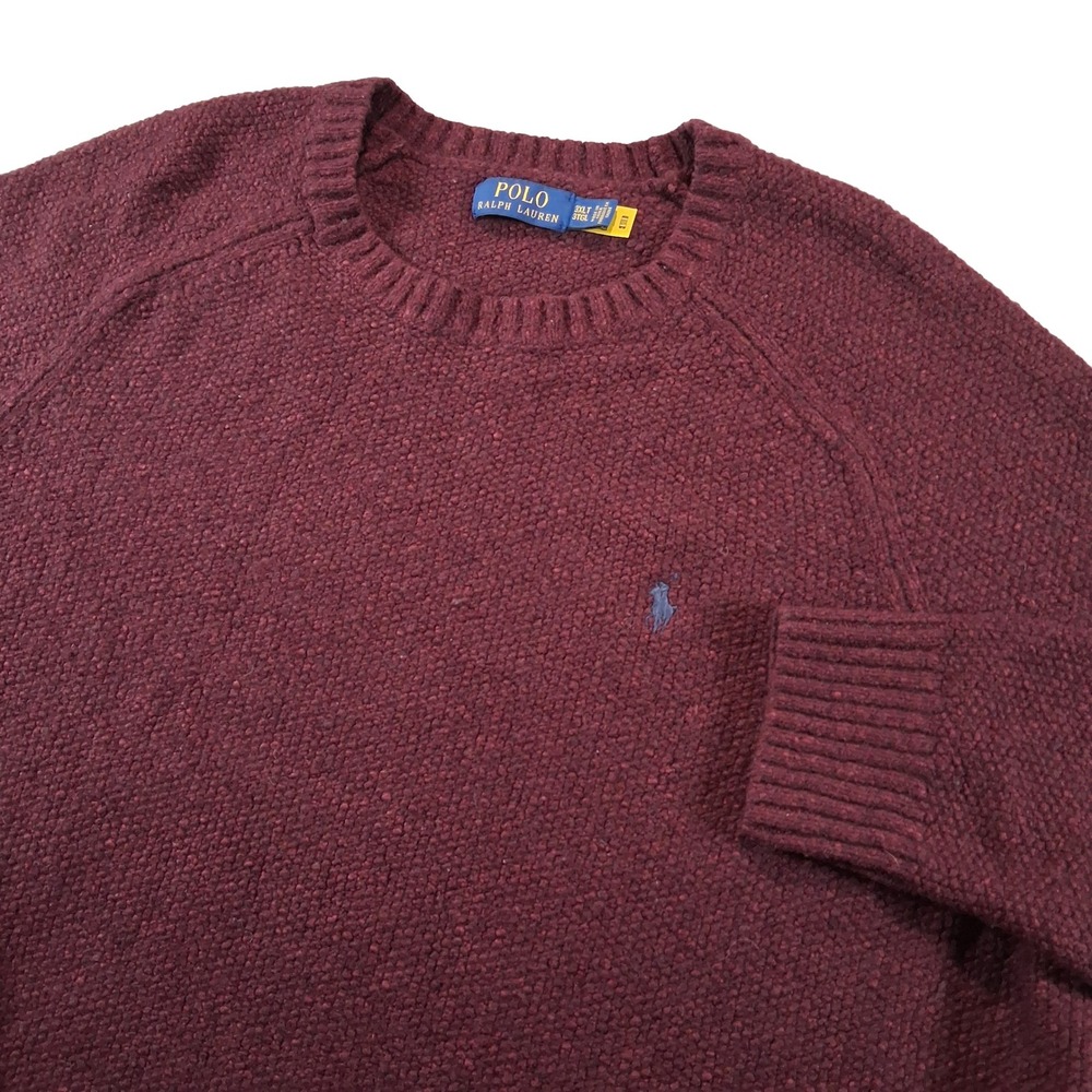 Polo Ralph Lauren Sweater Mens 3XLT Burgundy Crewneck Stretch Wool Textured Pony